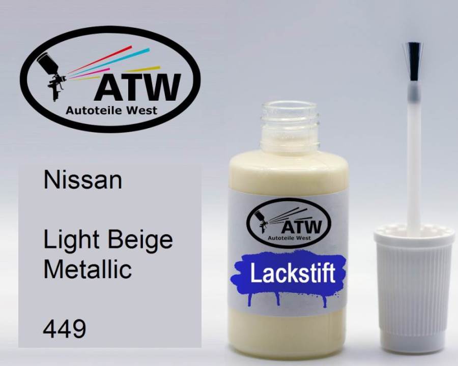 Nissan, Light Beige Metallic, 449: 20ml Lackstift, von ATW Autoteile West.